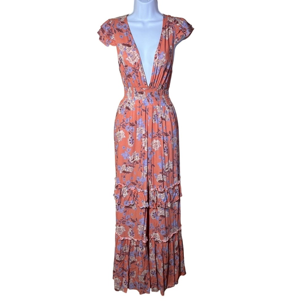 Ale by Alessandra Maxi Dress Coral Floral Boho Women Size S